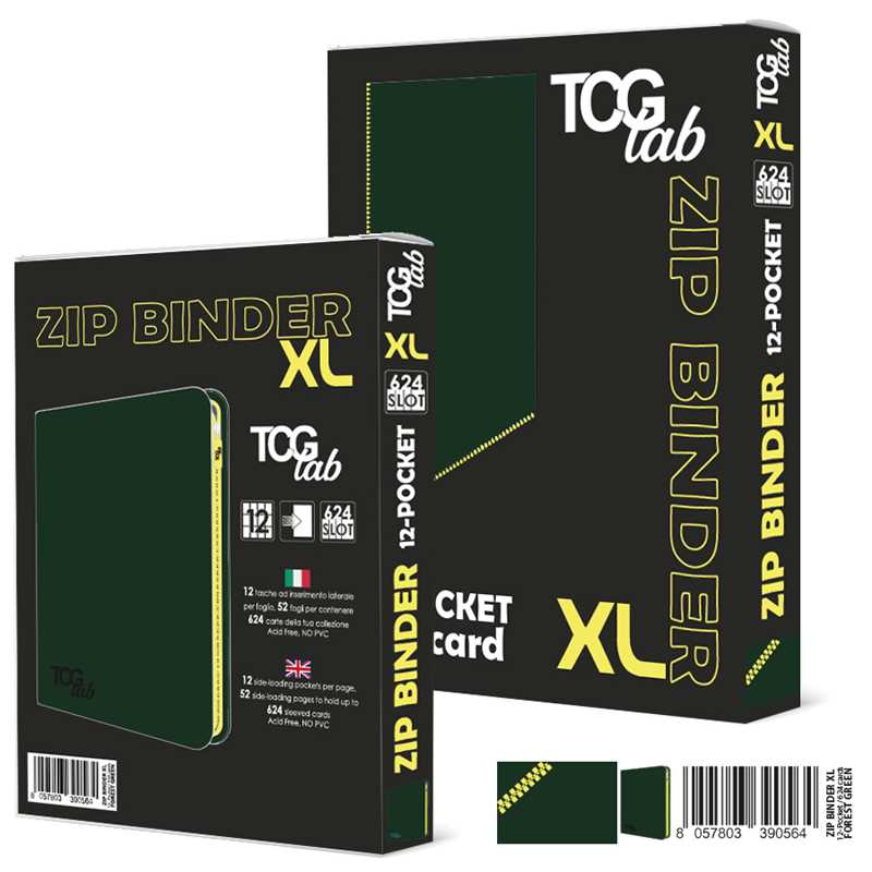 TcgLab - Album XL 12 Tasche con Zip Gialla - 624 Slot - Verde Foresta